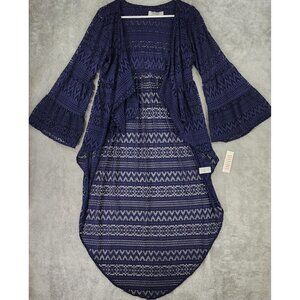 Lucy Love Duster Womens Medium Crochet Bell Sleeve Cover Up Boho Festival